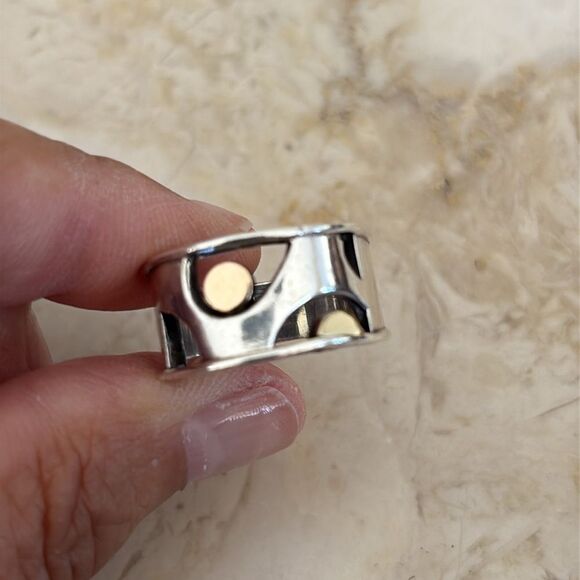 14K & 925 Sterling Silver Abstract Modernist Ring - Picture 6 of 9